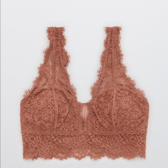 AERIE Eyelash Lace Padded Plunge Bralette - Size XS, 30A, 32A, 32B - Picture 1 of 9